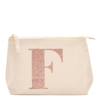 Rose Gold Glitter Initial Makeup Bag Letter F