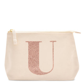 Rose Gold Glitter Initial Makeup Bag Letter U