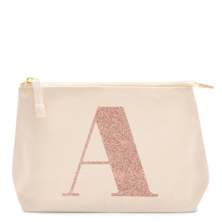 Rose Gold Glitter Initial Makeup Bag